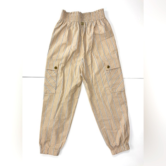 Twin-set Pull-on Utility Cargo Pants Vertical Striped 100% Cotton Shirred Waist - Picture 15 of 15